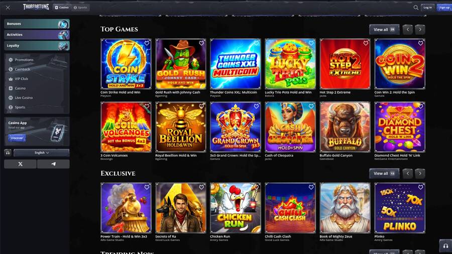 Captura de pantalla de la página de juegos del casino Thorfortune