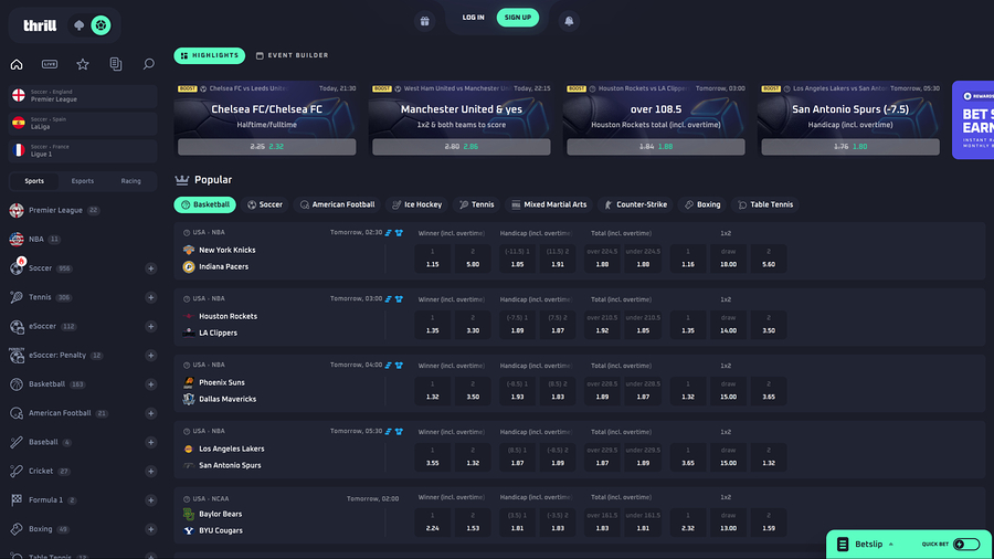 Thrill Casino Desktop Sports