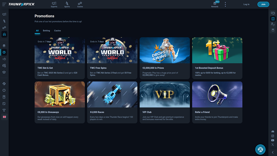ThunderPick Casino Desktop Promotions