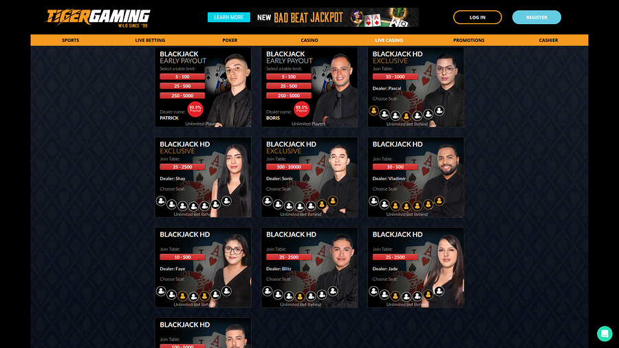 TigerGaming Casino Desktop Live Dealer