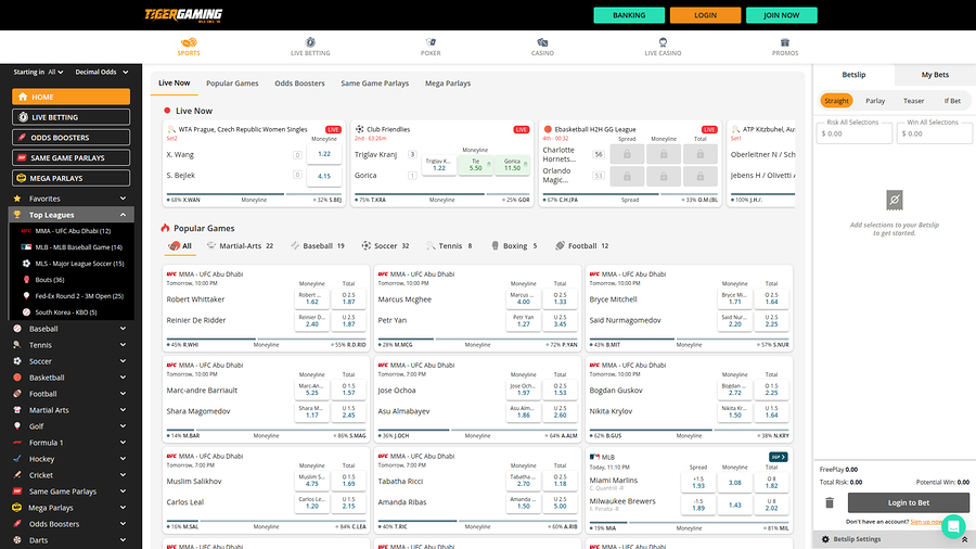 TigerGaming Casino Desktop Sports