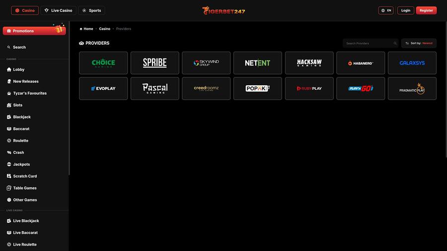 Página de desarrolladores de juegos de casino TigerBet247
