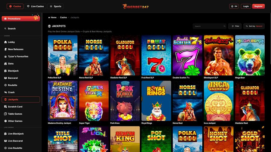 Página de premios mayores del casino TigerBet247