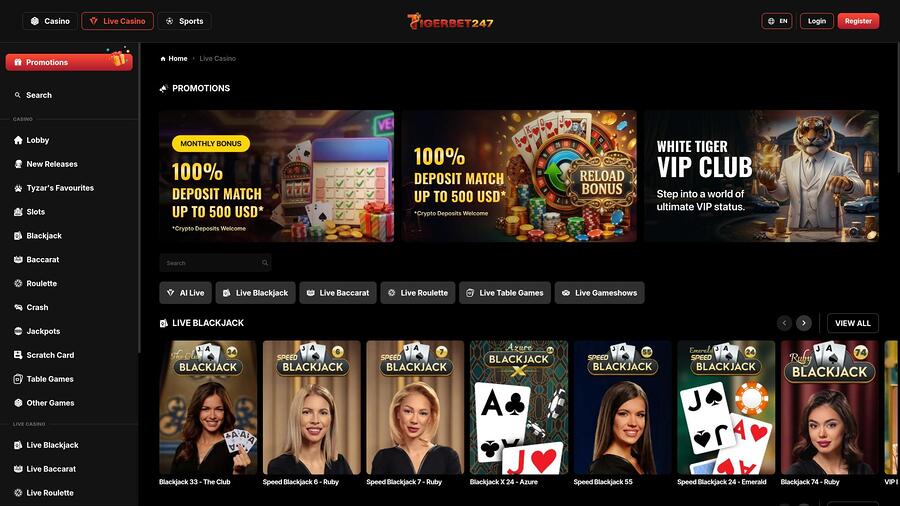 Página de crupier en vivo del casino TigerBet247