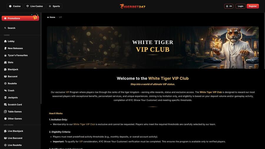 Página VIP del casino TigerBet247