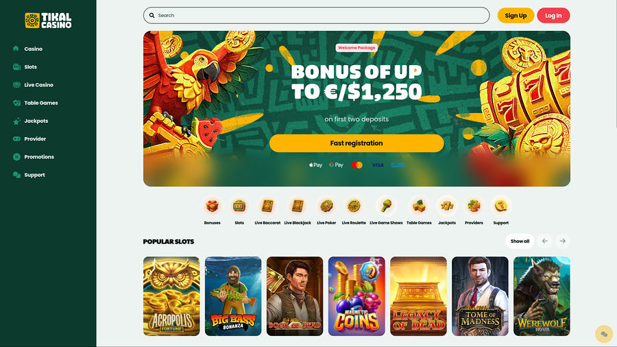 Página principal de escritorio del casino Tikal