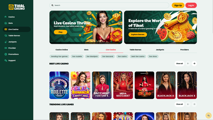 Casino Tikal con crupier en vivo para escritorio