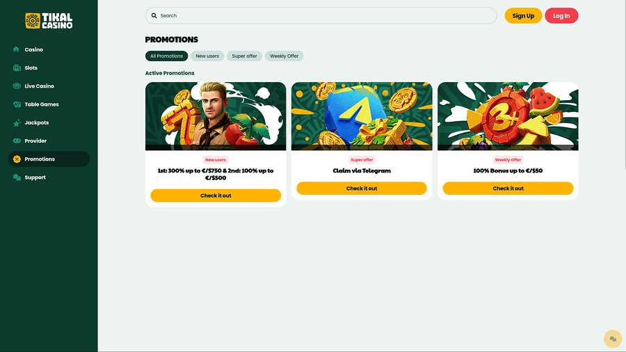 Promociones de escritorio del Casino Tikal
