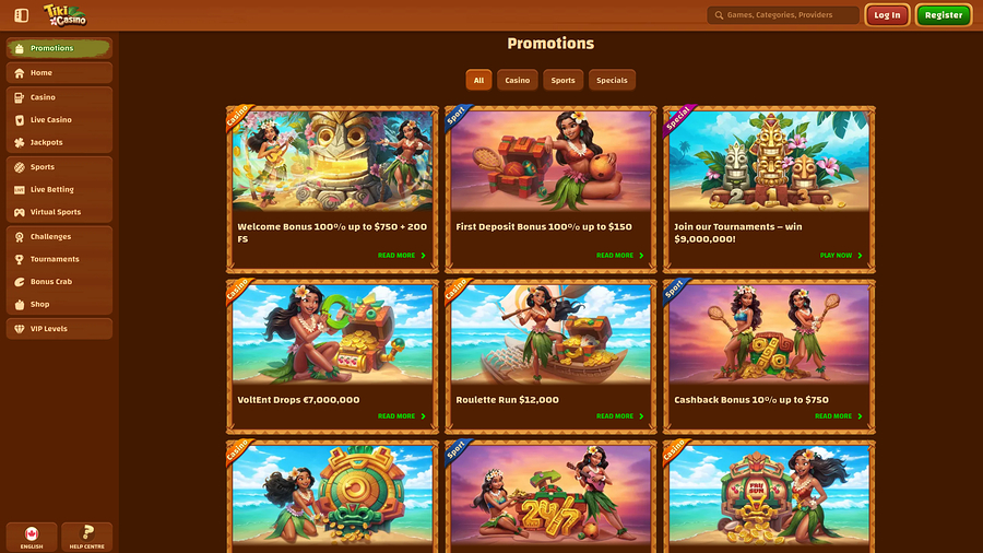 Tiki Casino Desktop Promotions