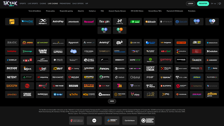 TikTakBet Casino Desktop Game Developers