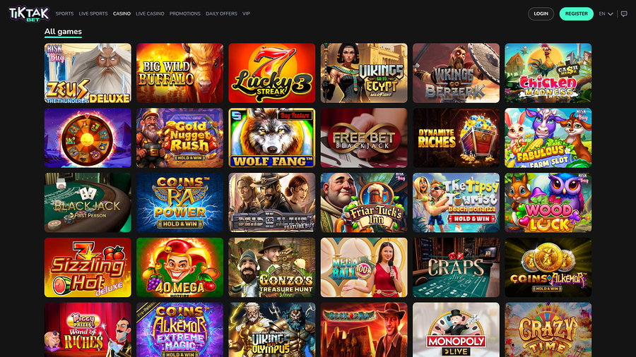 TikTakBet Casino Desktop Games