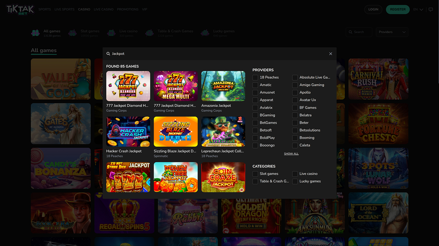 TikTakBet Casino Desktop Jackpot
