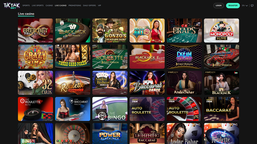 TikTakBet Casino Desktop Live Dealer