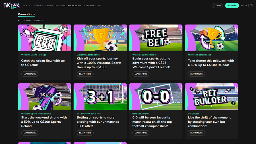 TikTakBet Casino Desktop Promotions