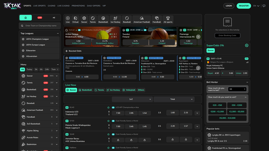 TikTakBet Casino Desktop Sports