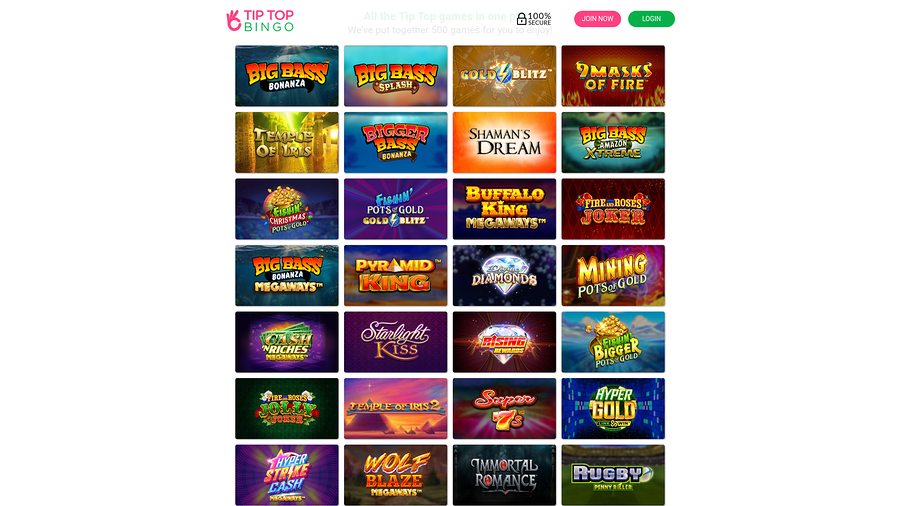 Tip Top Bingo Casino Desktop Games