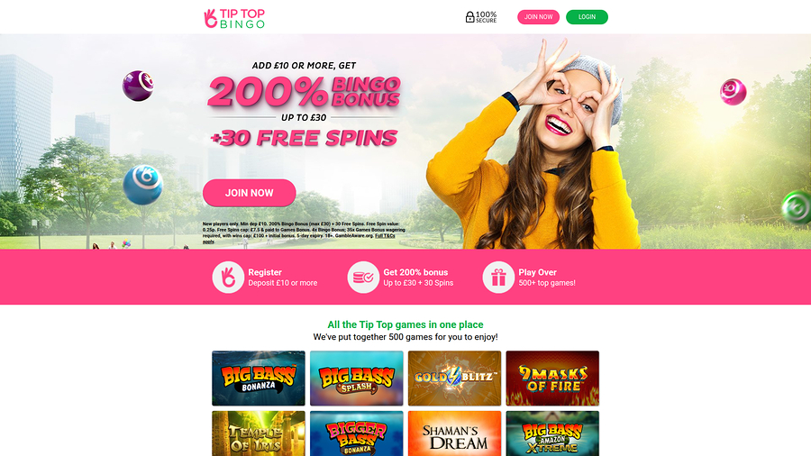 Tip Top Bingo Casino Desktop Homepage