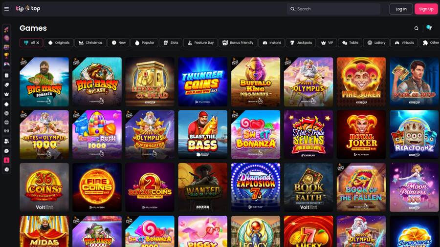 Games page screenshot of TipTop Casino