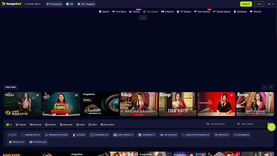 Página de crupier en vivo del casino TongoBet