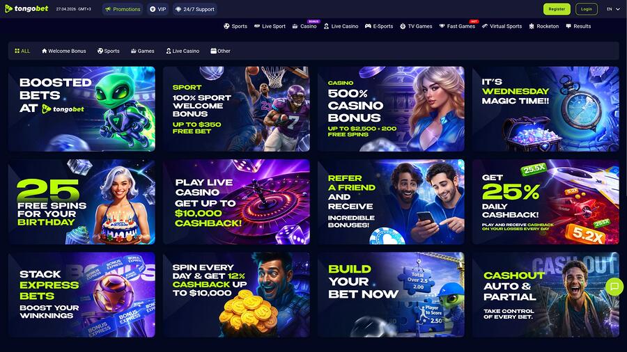 Página de promociones de TongoBet Casino