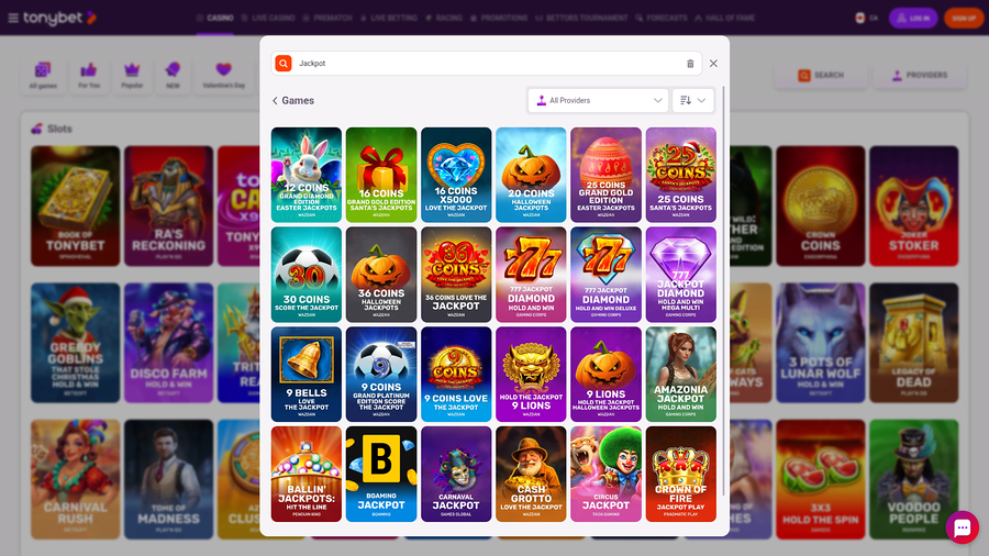 TonyBet Casino Desktop Jackpot