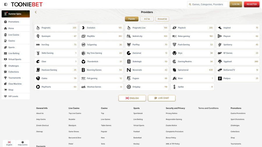 ToonieBet Casino Desktop Game Developers