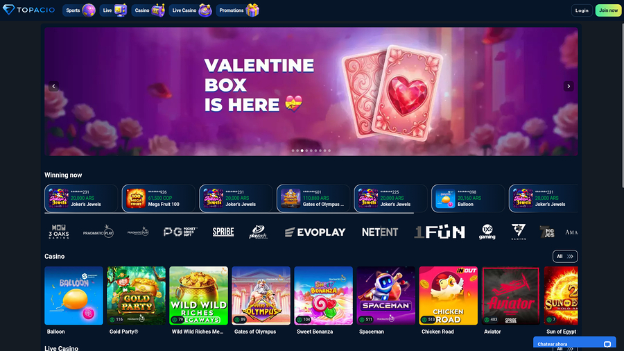 Topacio Casino Desktop Homepage