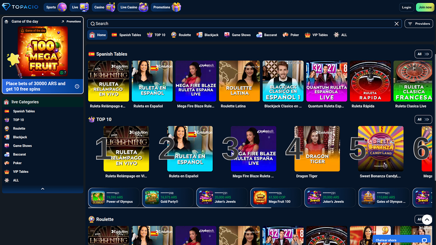 Topacio Casino Desktop Live Dealer
