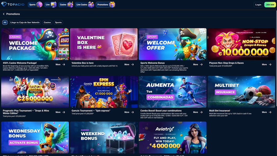 Topacio Casino Desktop Promotions