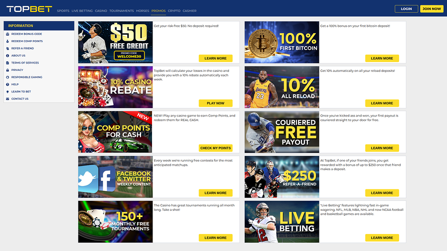 TopBet Casino Desktop Promotions