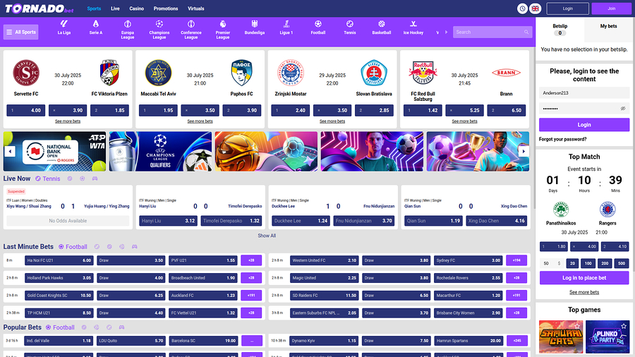 Tornadobet Casino Desktop Homepage