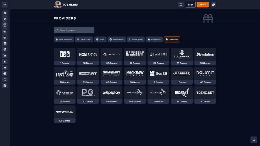 Toshi.bet Casino game developers page