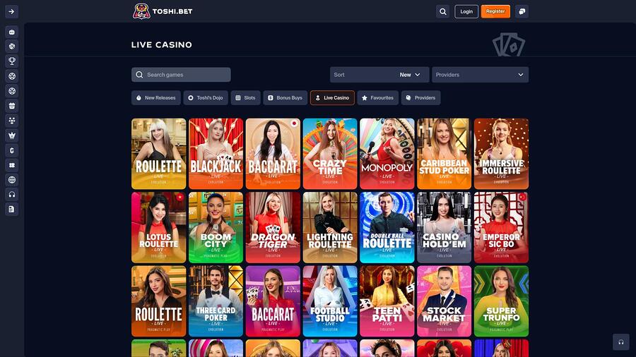 Toshi.bet Casino live dealer page