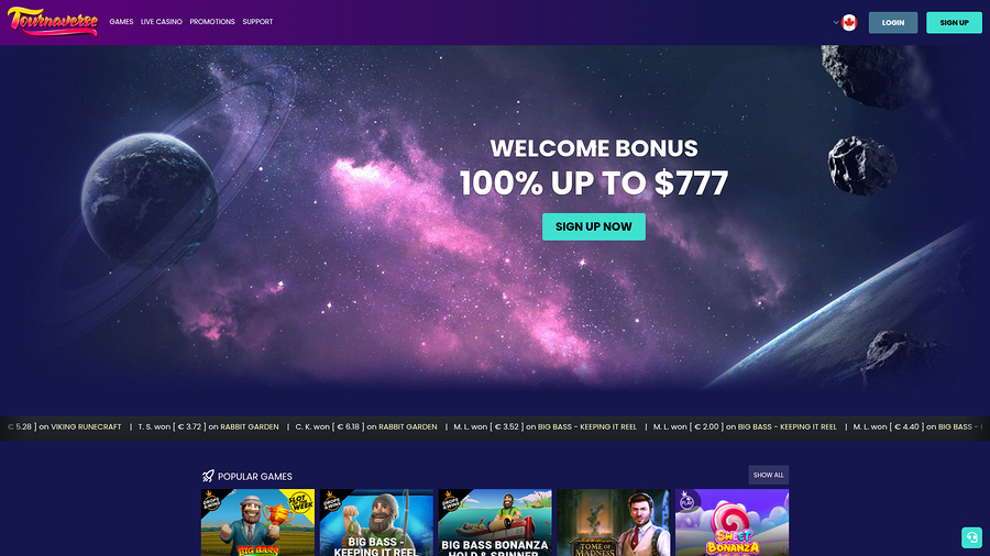 Tournaverse Casino Desktop Homepage