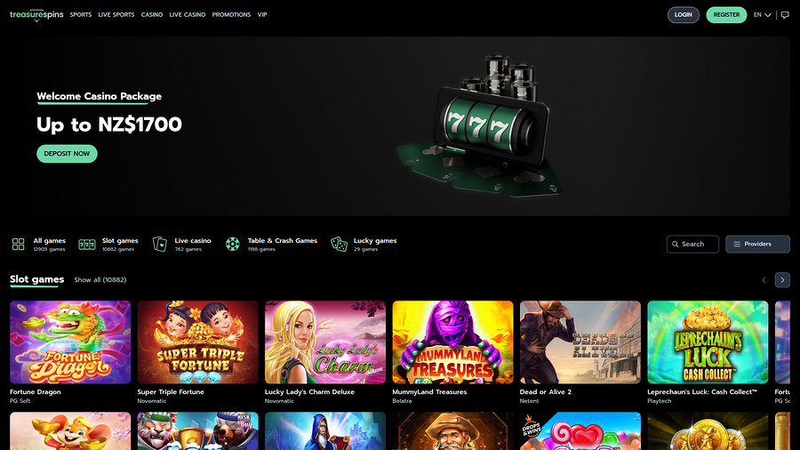 Treasure Spins Casino Desktop Homepage