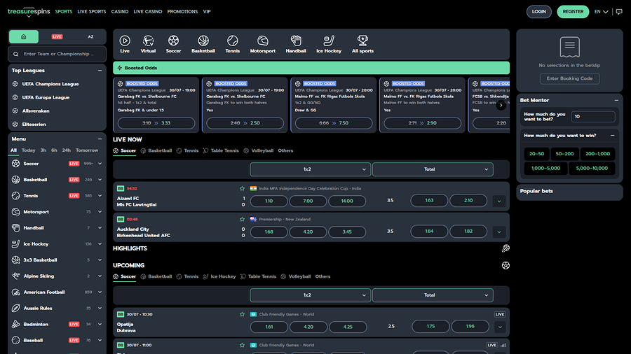 Treasure Spins Casino Desktop Sports