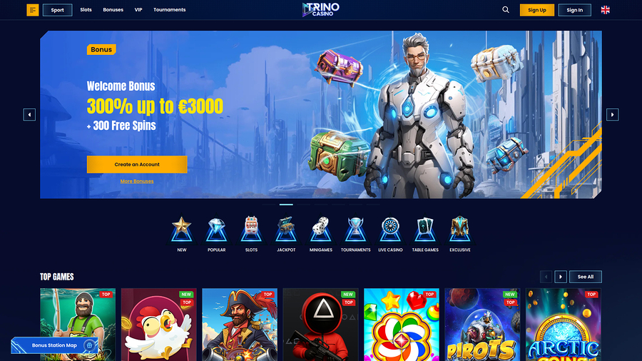Trino Casino Desktop Homepage
