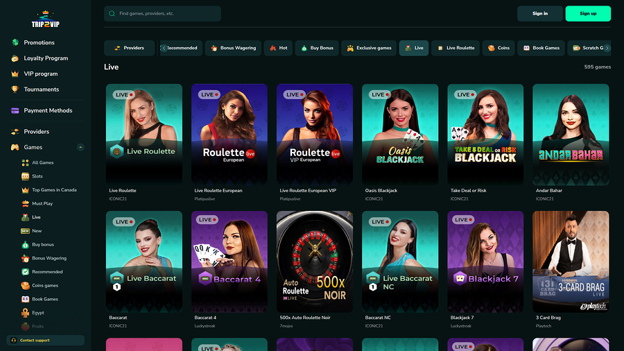 Trip2Vip Casino Desktop Live Dealer