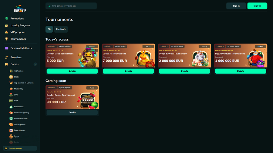 Trip2Vip Casino Desktop Tournaments