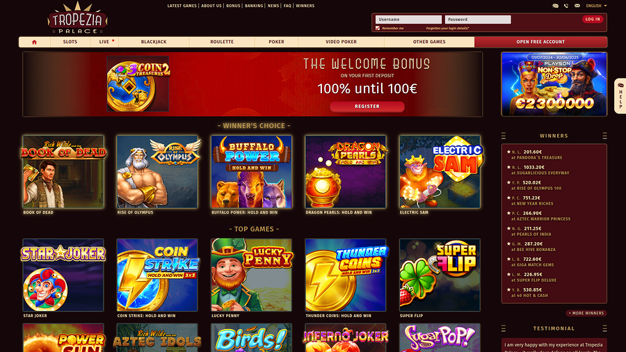 Tropezia Palace Casino Desktop Homepage