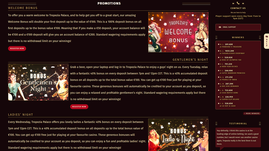 Tropezia Palace Casino Desktop Promotions