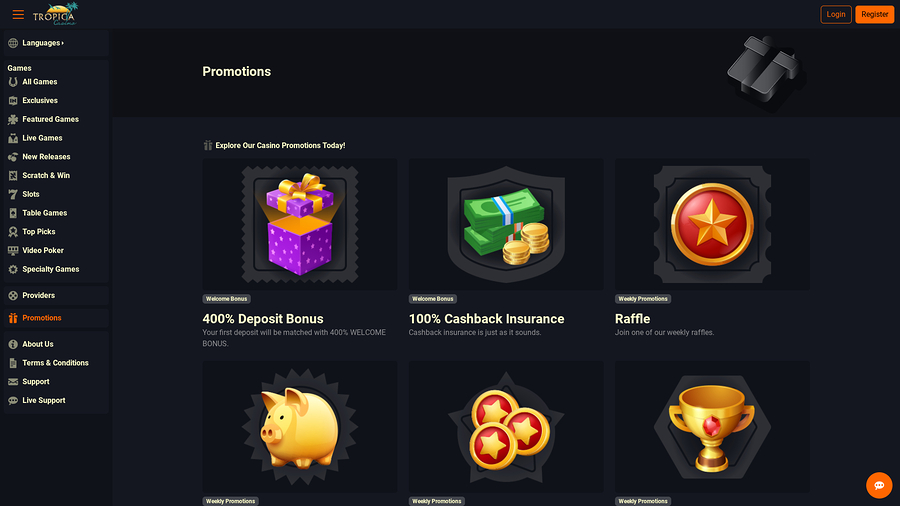 Tropica Casino Desktop Promotions