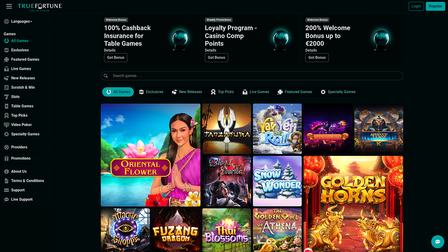 True Fortune Casino Desktop Homepage