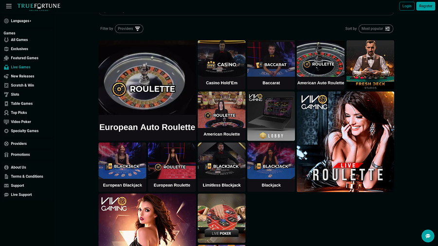 True Fortune Casino Desktop Live Dealer