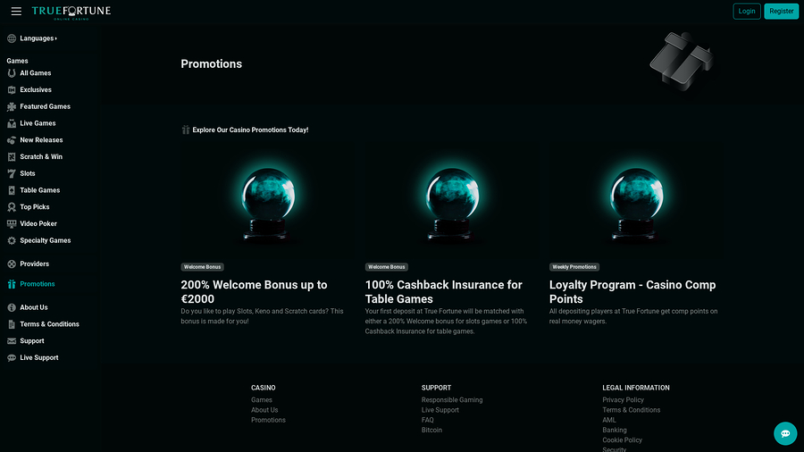 True Fortune Casino Desktop Promotions