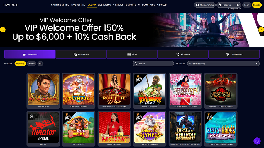Trybet Casino Desktop Homepage