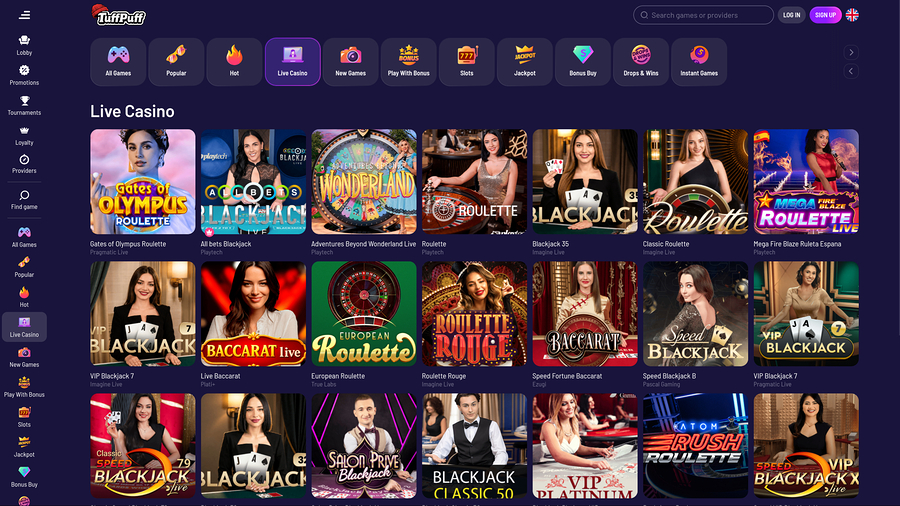 TuffPuff Casino Desktop Live Dealer