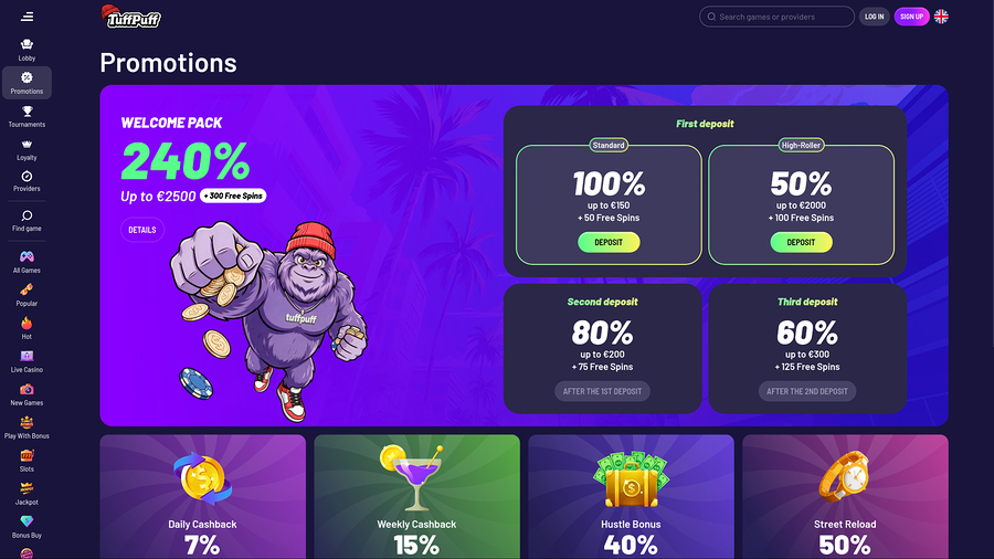 TuffPuff Casino Desktop Promotions