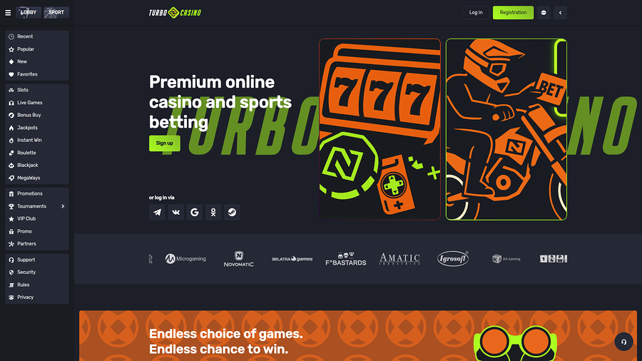 Turbo Casino Desktop Homepage