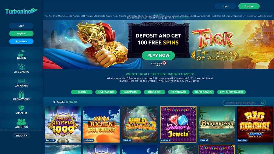 Turbonino Casino Desktop Homepage